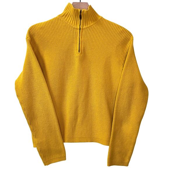 Liz Claiborne Sweaters - Quarter Zip Ribbed Sweater Women's M Cotton Mock Neck Crop Butter Yellow Preppy
